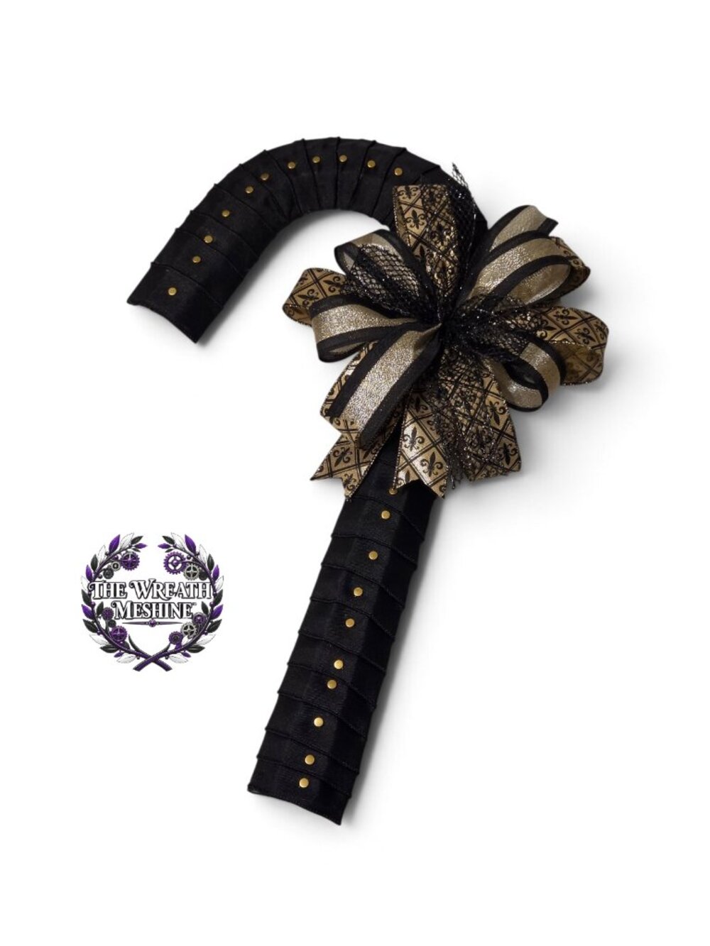 Handcrafted Black & Gold Studded Candy Cane Wreath | The Wreath Meshine